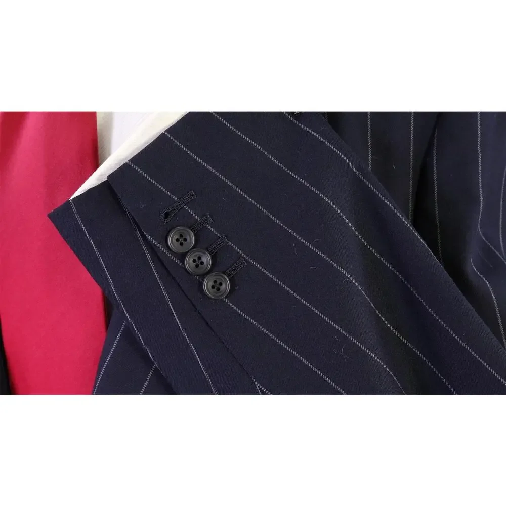 Leonard Logsdail Savile Row Bespoke Navy Blue Chalkstripe 2-Btn Wool Suit 42R